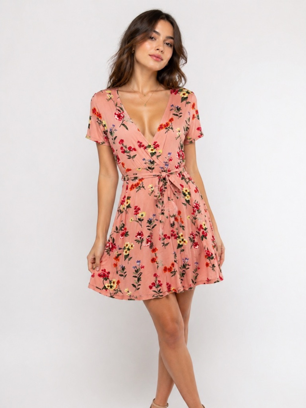 Forever 21 Floral Wrap Dress - Pink and Red